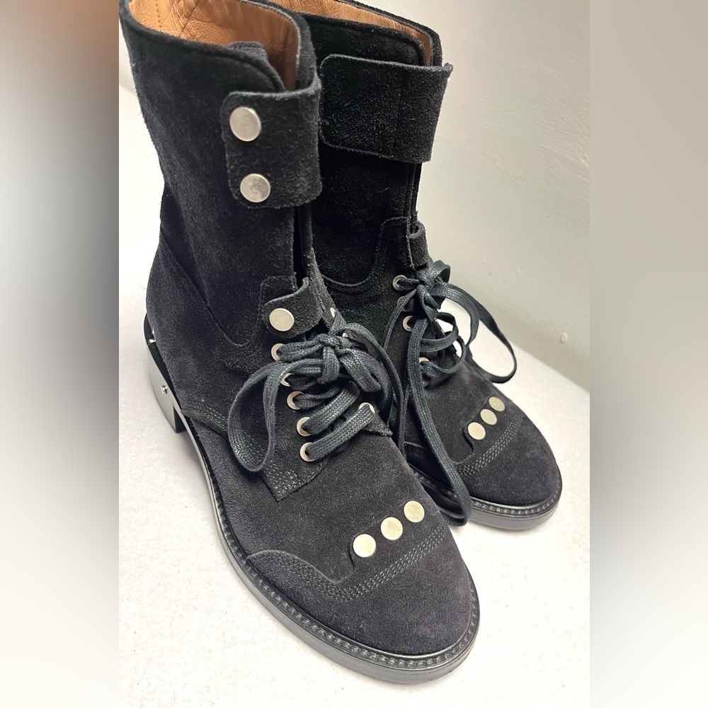 Laurence Dacade Black Velvet Studded Lace-up Combat Boots
Size 38 EU / 7.5-8 US